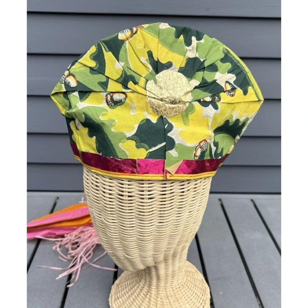 Vintage vibrant colorful crepe paper party hats 1930's unused deadstock USA